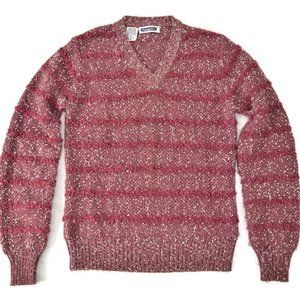 Vintage Mariea Kim Texture Multi-Knit Womens Sweaters Pink White Wool Stripe M